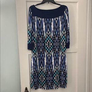 Gilli Navy, Teal & White Geometric Long-Sleeve Shift Dress